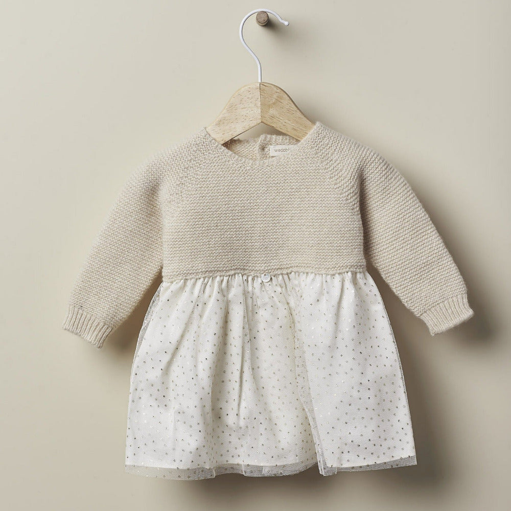 Vestido de manga comprida tricotado com tule | LOVING WINTER - Wedoble