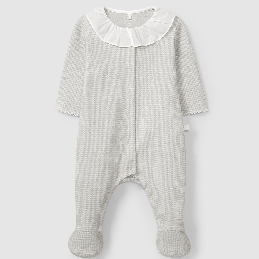 Babygrow em malha jacquard de pied-de-poule com gola de folho - Laranjinha