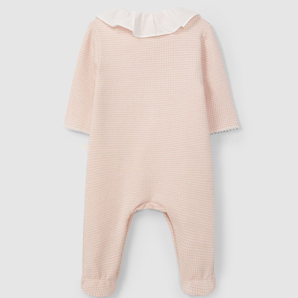 Babygrow em malha jacquard de pied-de-poule com gola de folho - Laranjinha