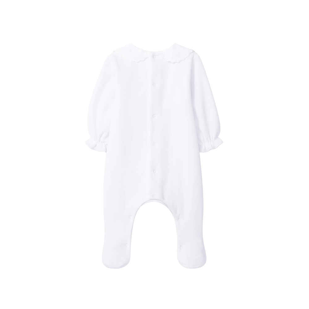 Babygrow em veludo com gola redonda bordado delicado - Laranjinha