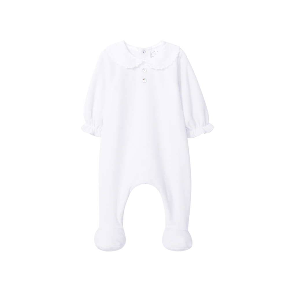 Babygrow em veludo com gola redonda bordado delicado - Laranjinha