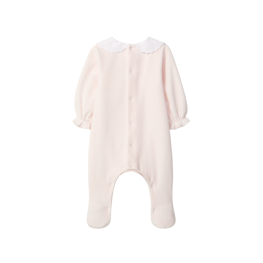 Babygrow em veludo com gola redonda bordado delicado - Laranjinha