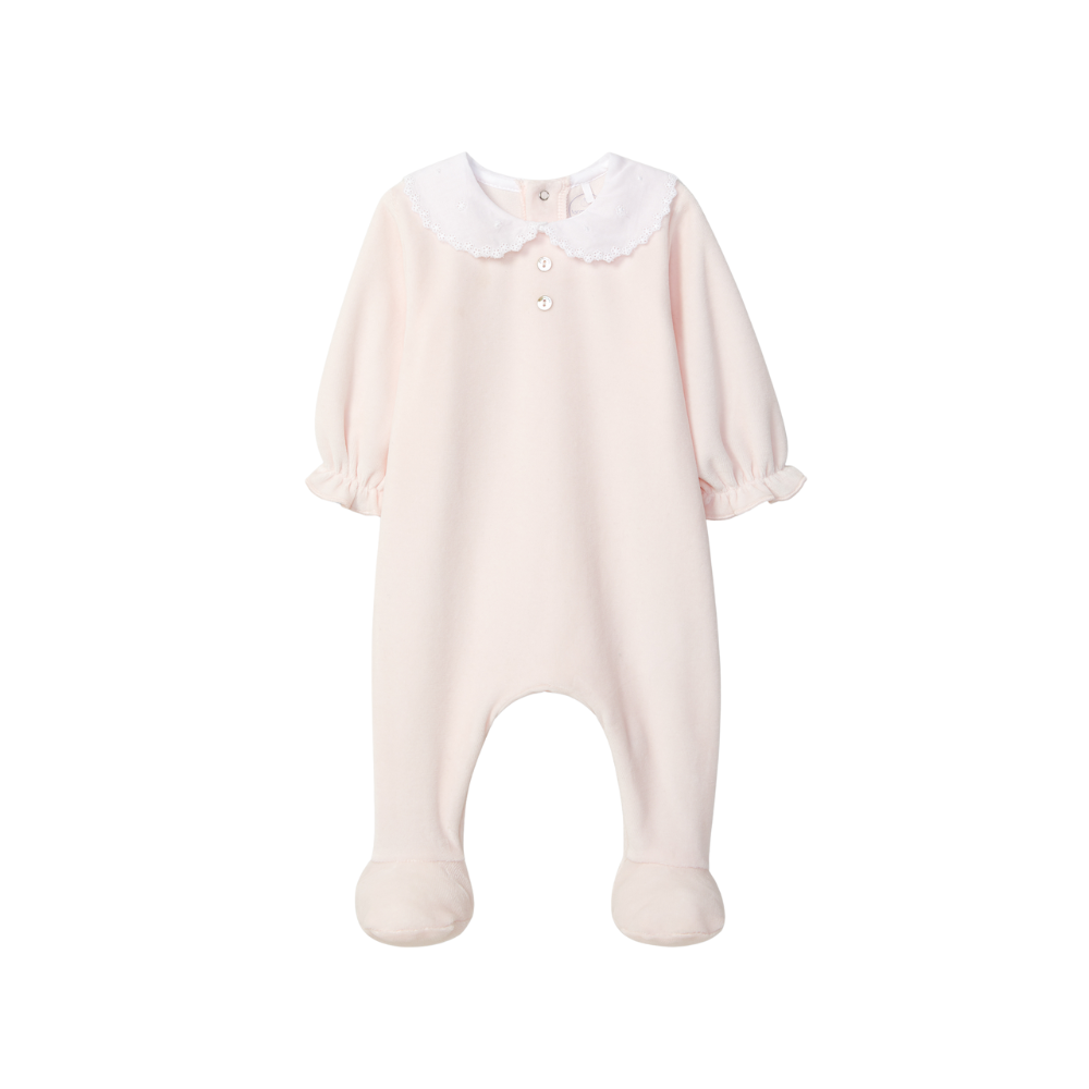 Babygrow em veludo com gola redonda bordado delicado - Laranjinha