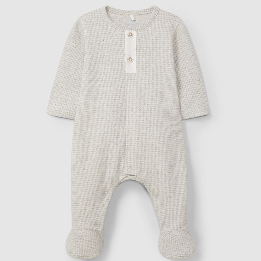 Babygrow sem gola malha jacquard de pied-de-poule - Laranjinha