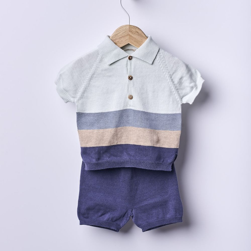 Conjunto camisola polo e calção tricotado em algodão | SEA BREEZE - Wedoble