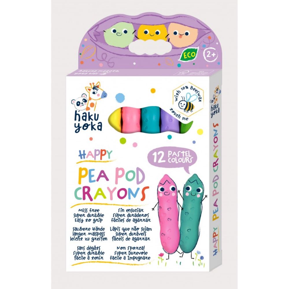 Happy Pea Pod Crayons - 12 Pastel Colours - Haku yoka