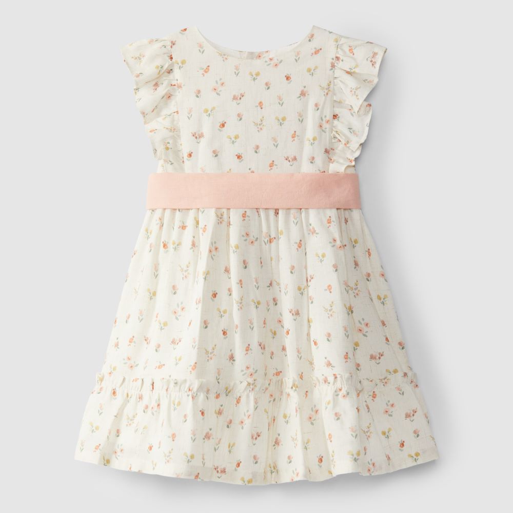 Vestido flores com faixa - Laranjinha