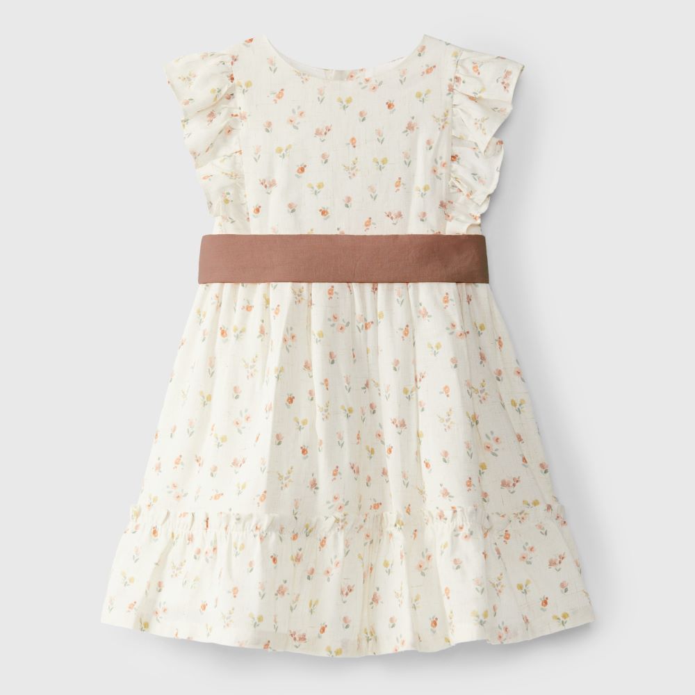Vestido flores com faixa - Laranjinha
