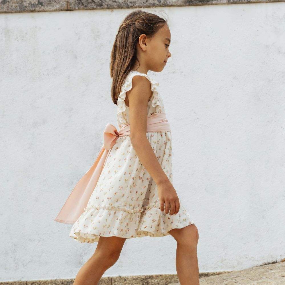 Vestido flores com faixa - Laranjinha