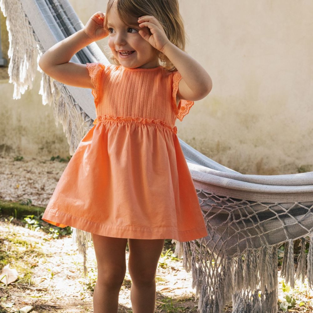 Vestido malha jacquard e bordado inglês - Laranjinha