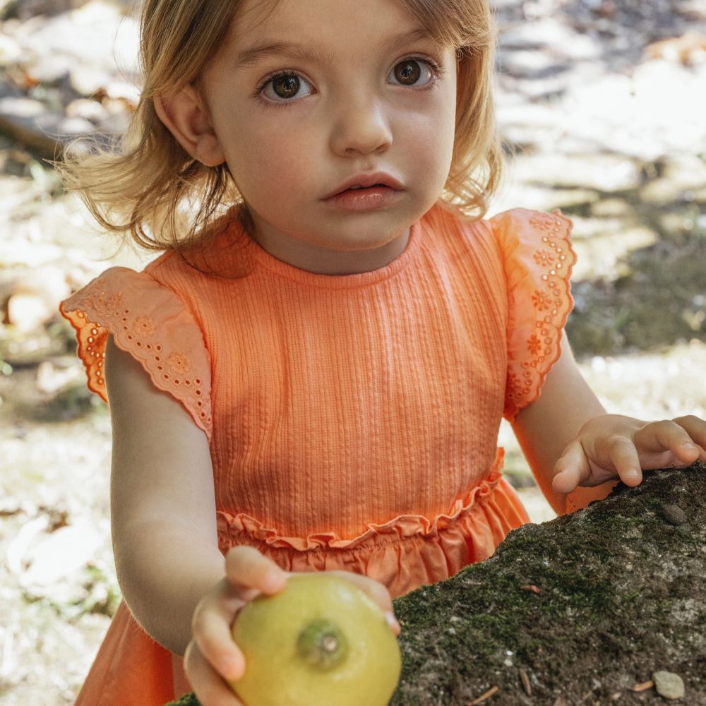 Vestido malha jacquard e bordado inglês - Laranjinha