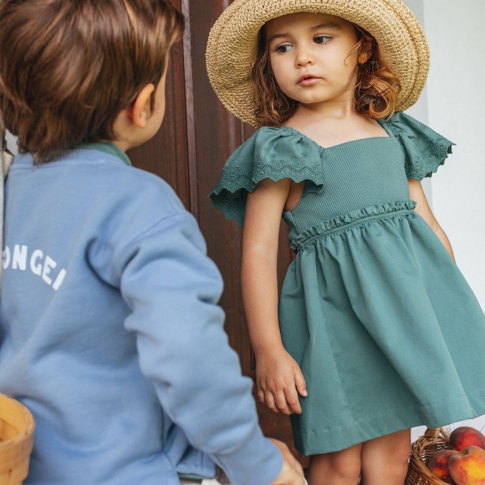 Vestido mangas em bordado inglês - Laranjinha