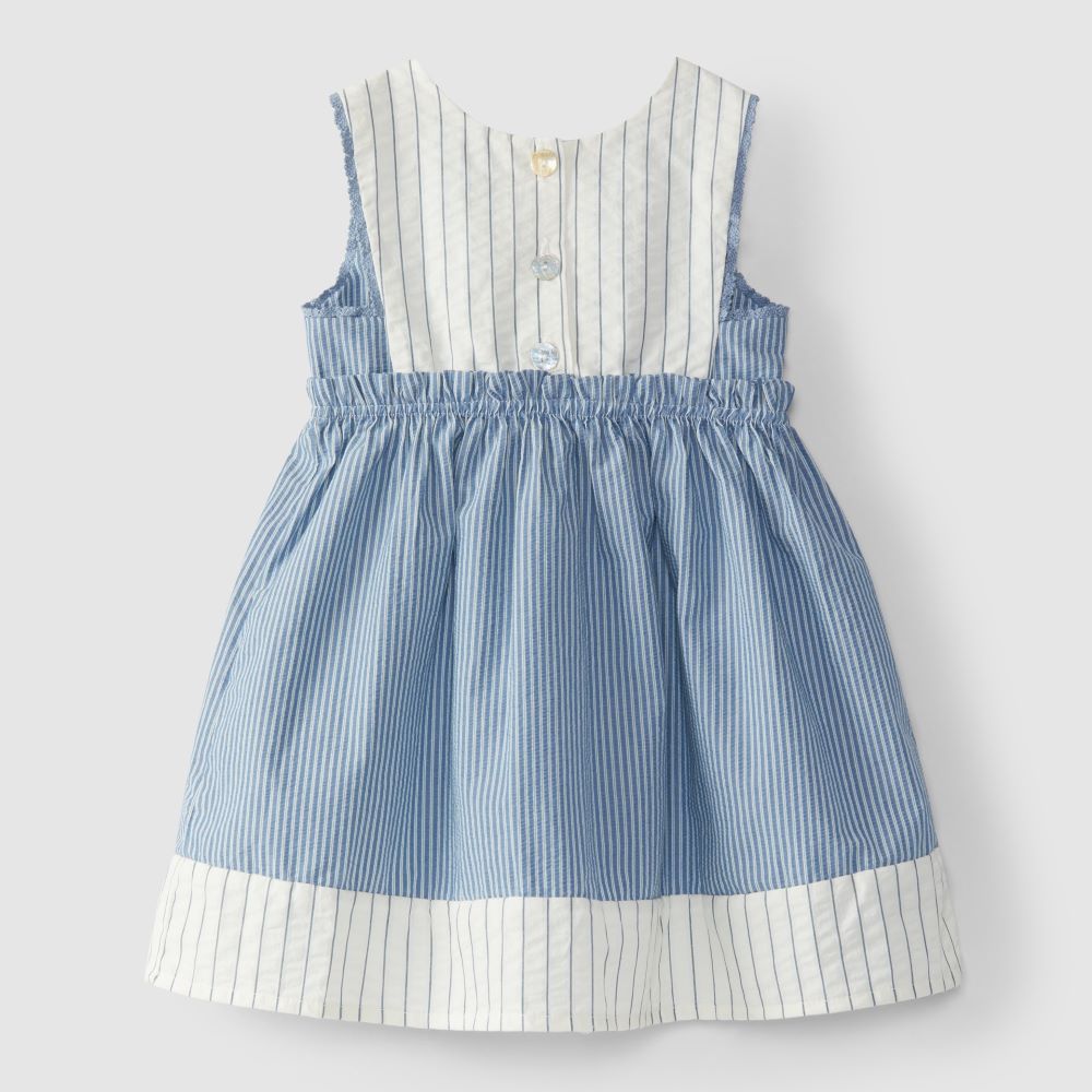 Vestido riscas efeito seersucker - Laranjinha