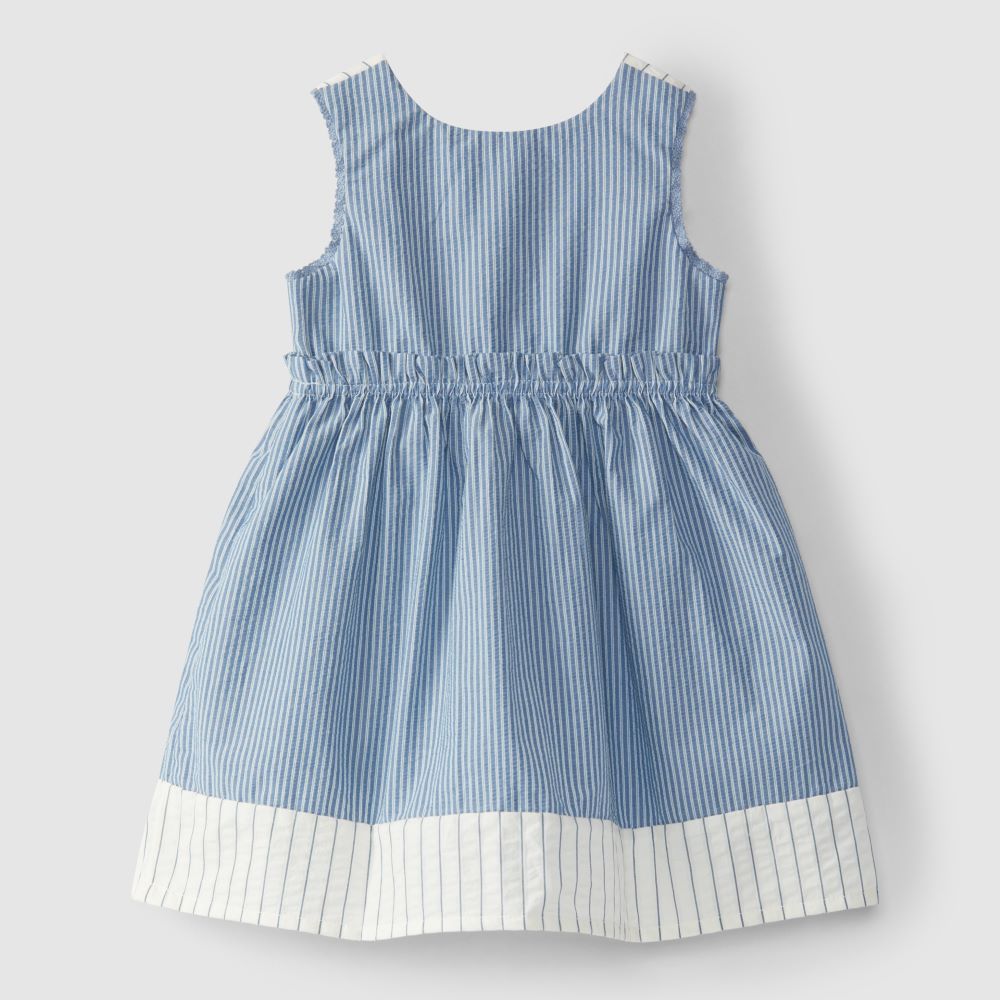 Vestido riscas efeito seersucker - Laranjinha