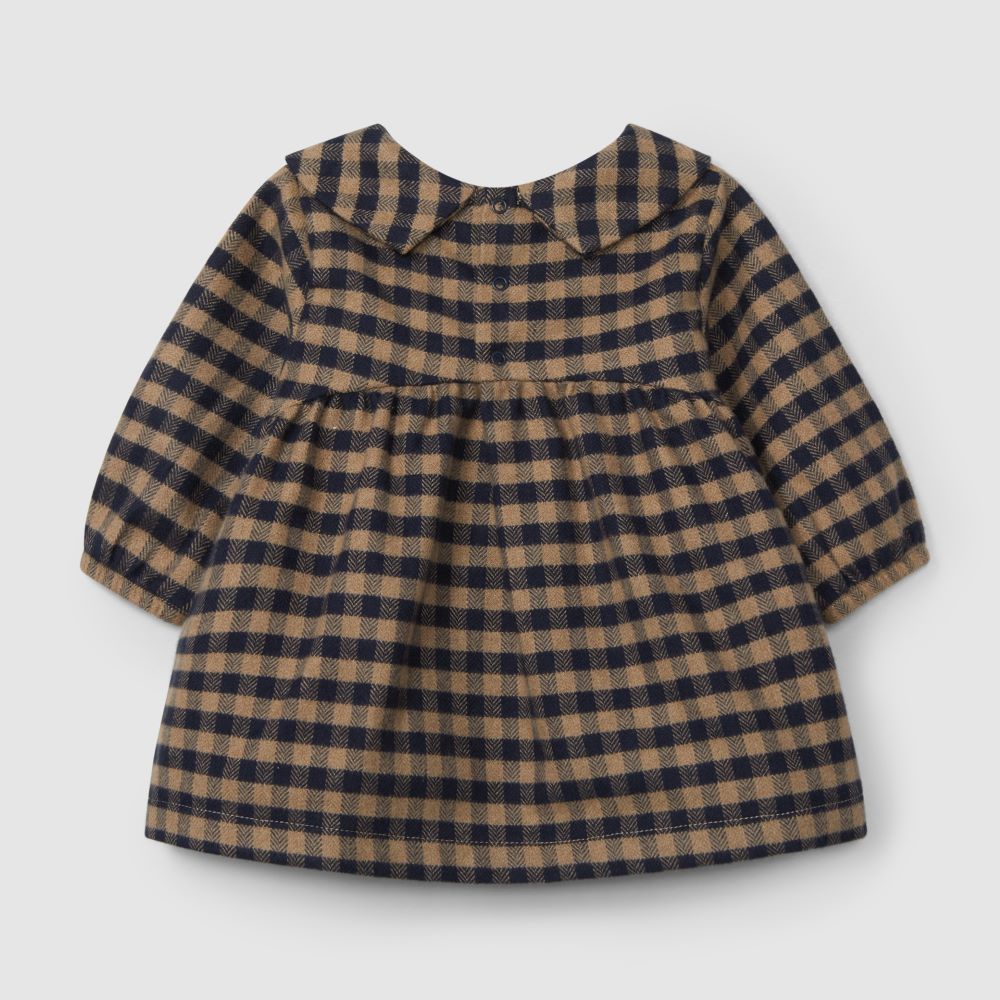 Vestido xadrez com gola bordada em fio de lã - Snug