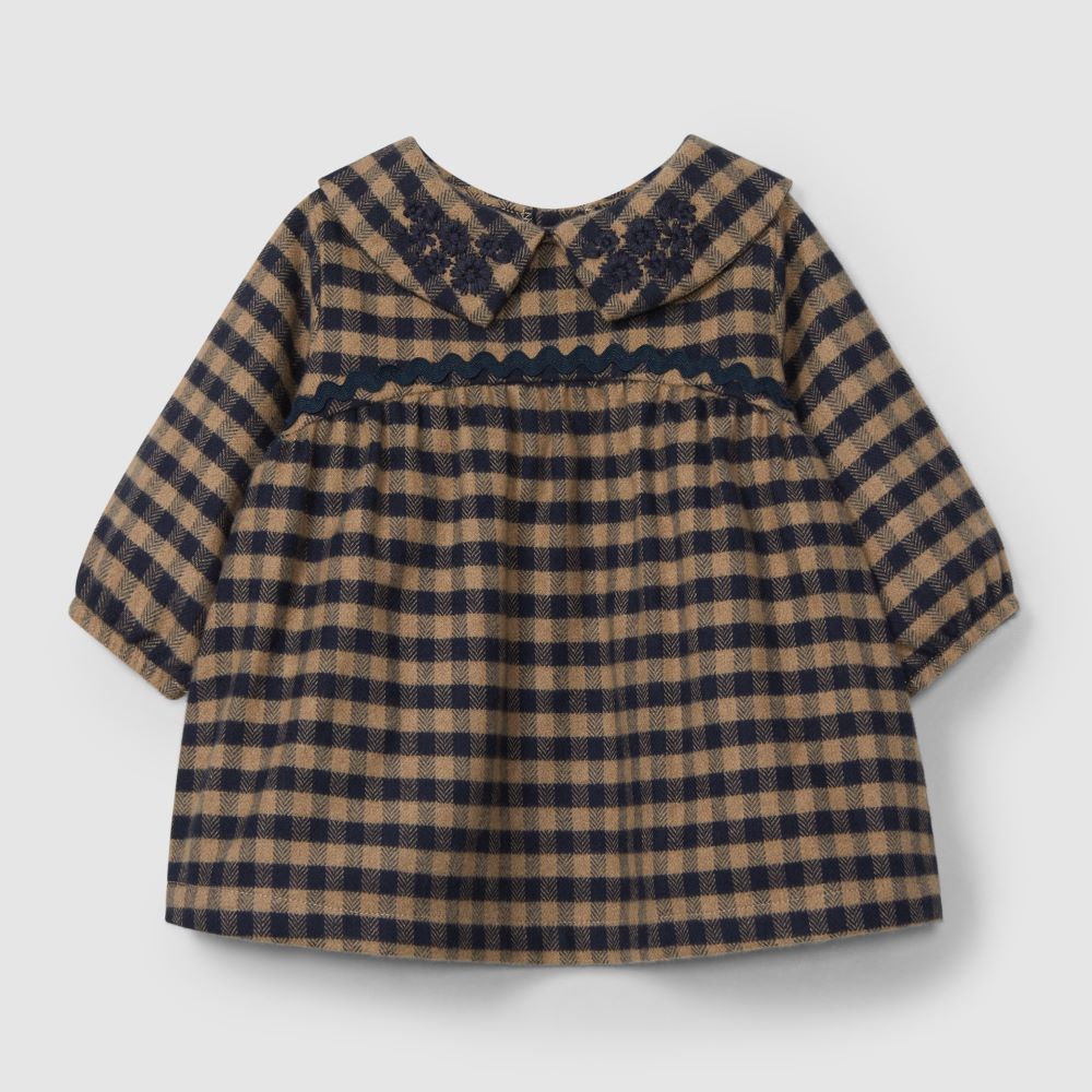 Vestido xadrez com gola bordada em fio de lã - Snug