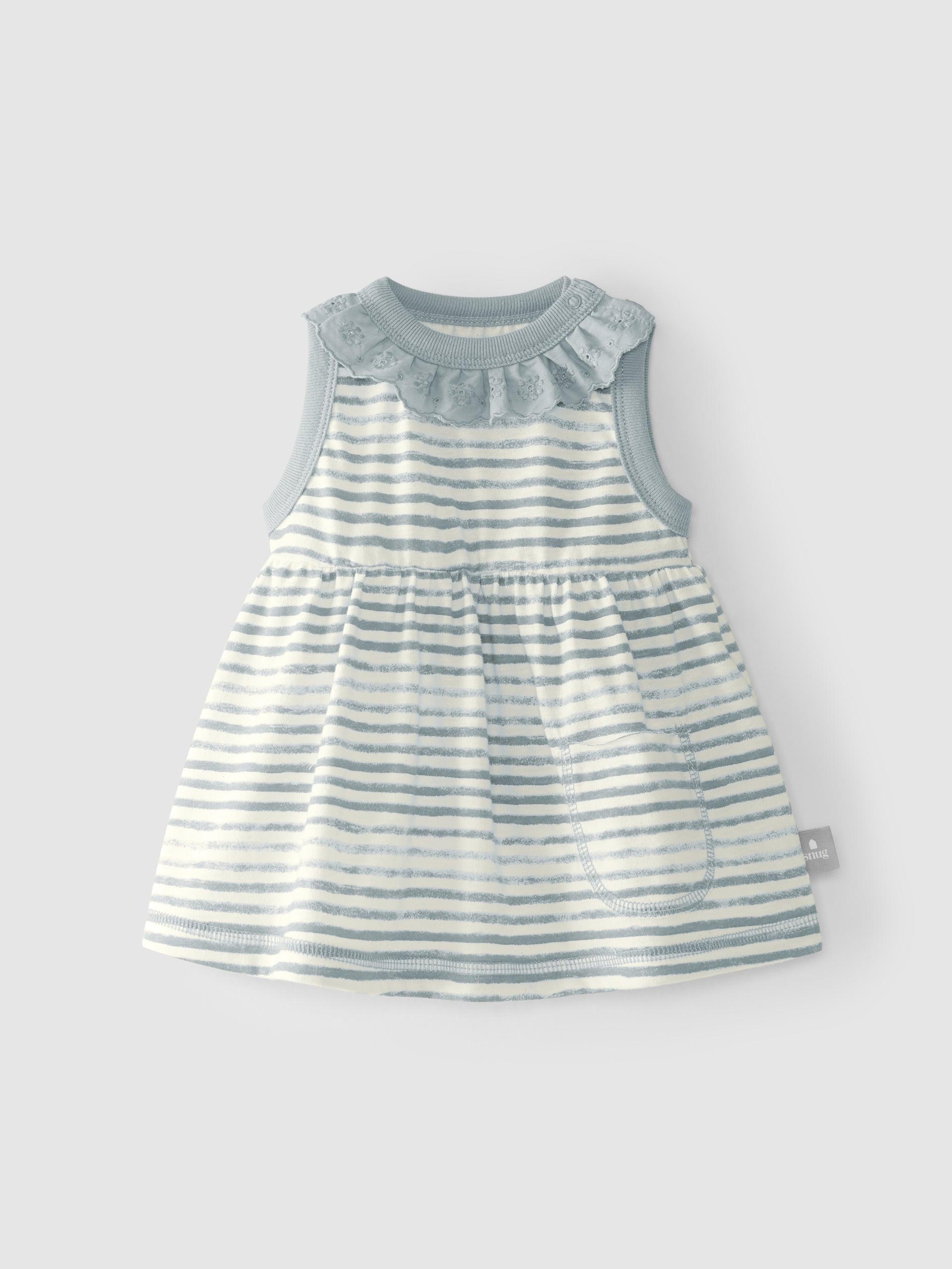 Vestido riscas com gola bordada - Snug - chuvadeamor