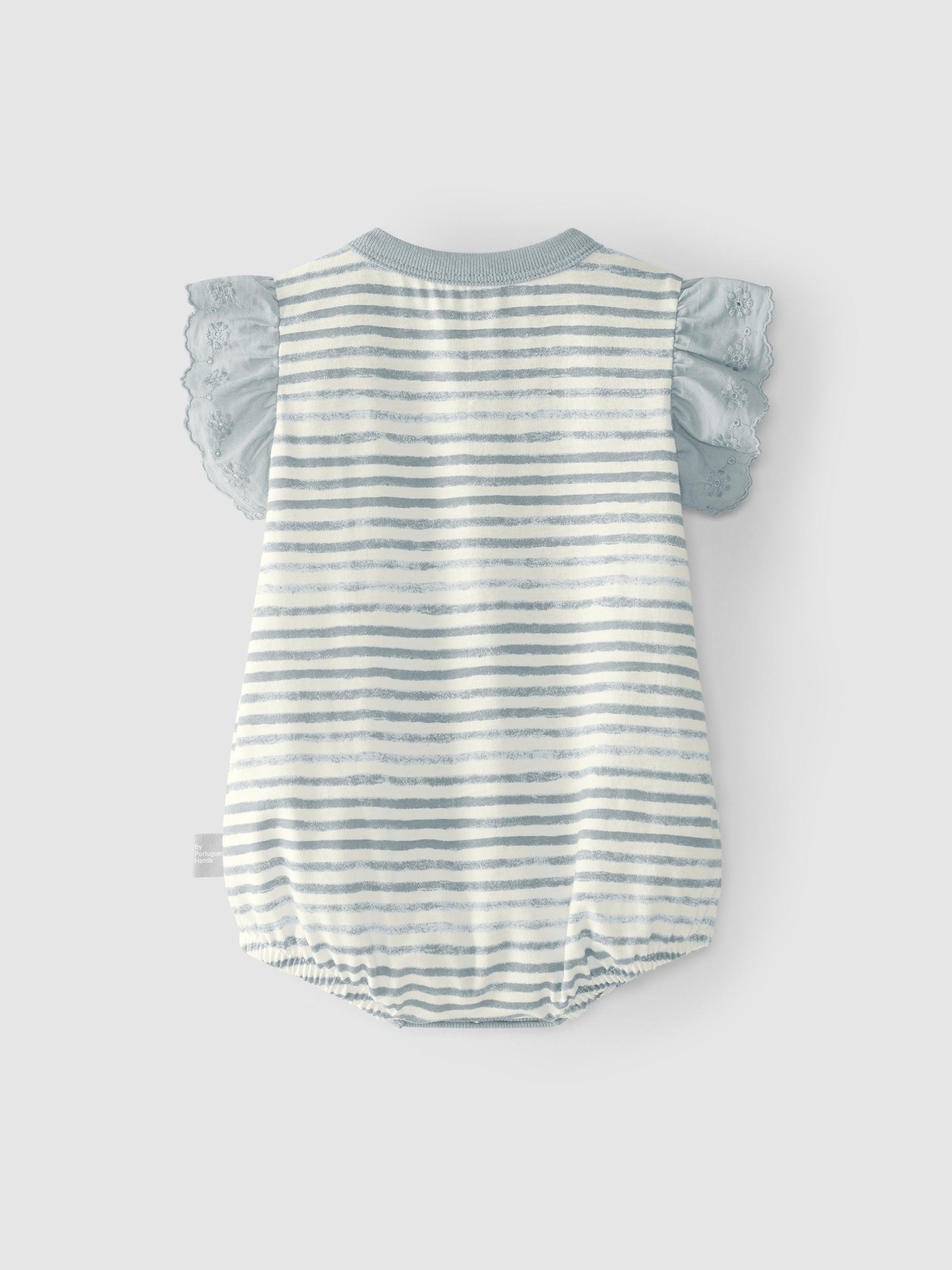 Fofo às riscas com mangas de folho bordado - Snug - chuvadeamor