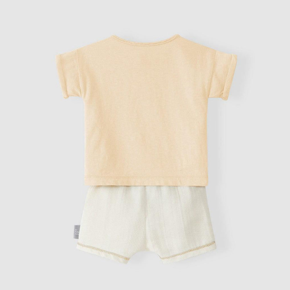 Kit calções musseline texturada e t-shirt - chuvadeamor