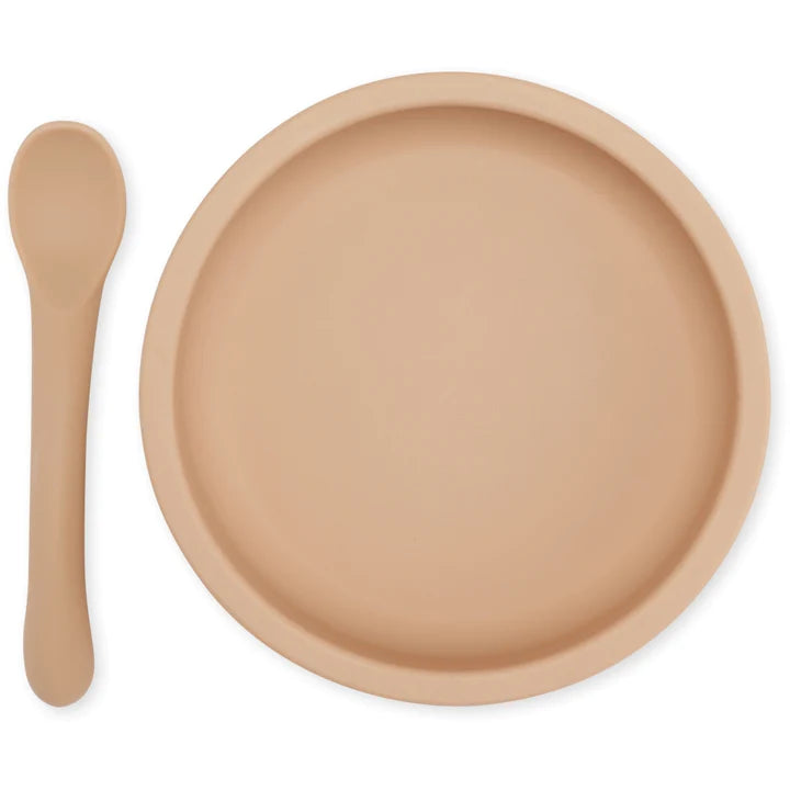Pack prato com ventosa e colher em silicone - Konges Slojd - chuvadeamor