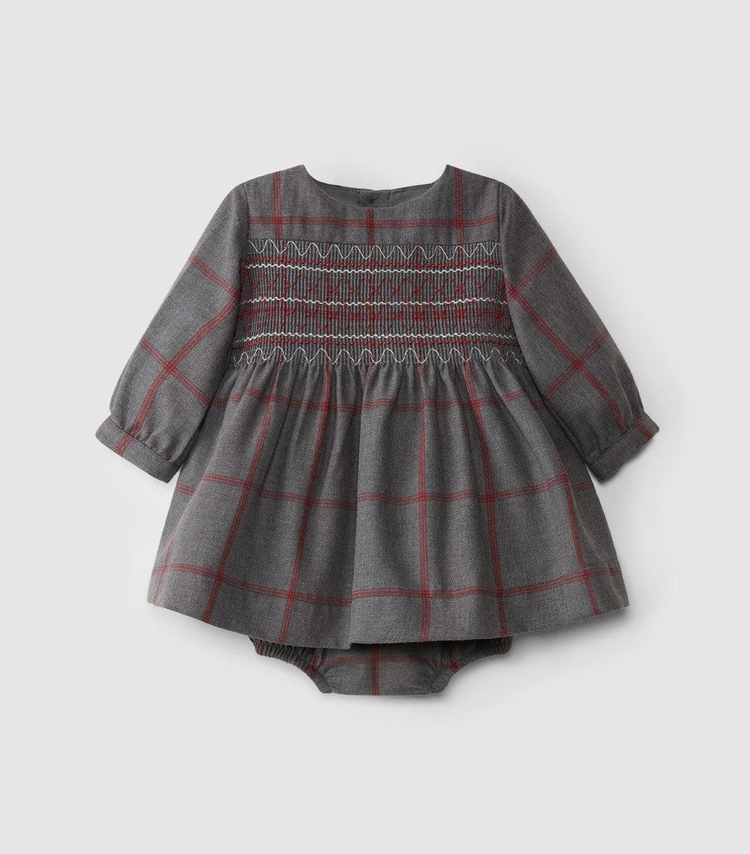 Vestido de xadrez com bordado de "smocks" - chuvadeamor