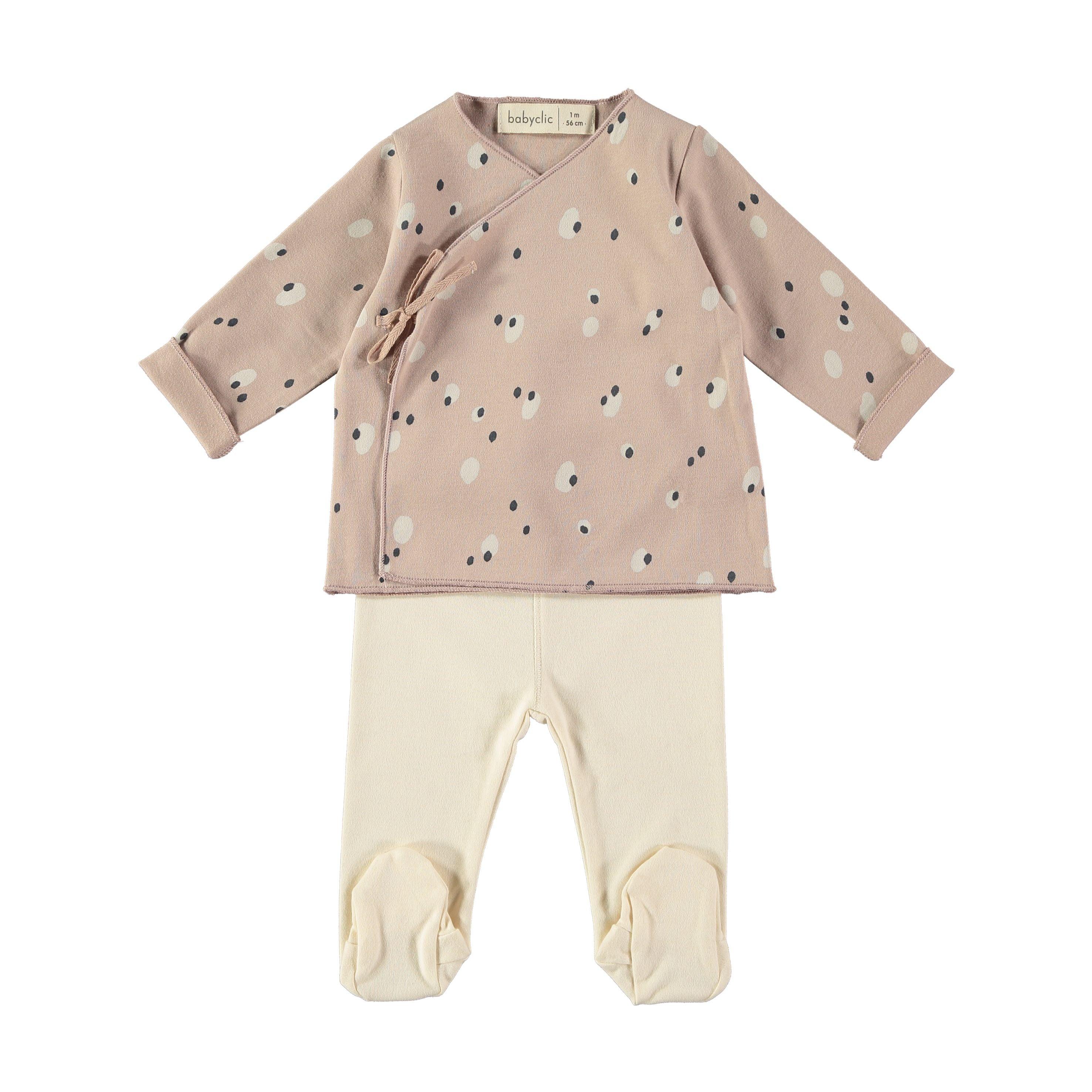 Conjunto camisola e calça em 100% algodão ORGÂNICO "SPOTS PINK" - Babyclic - chuvadeamor