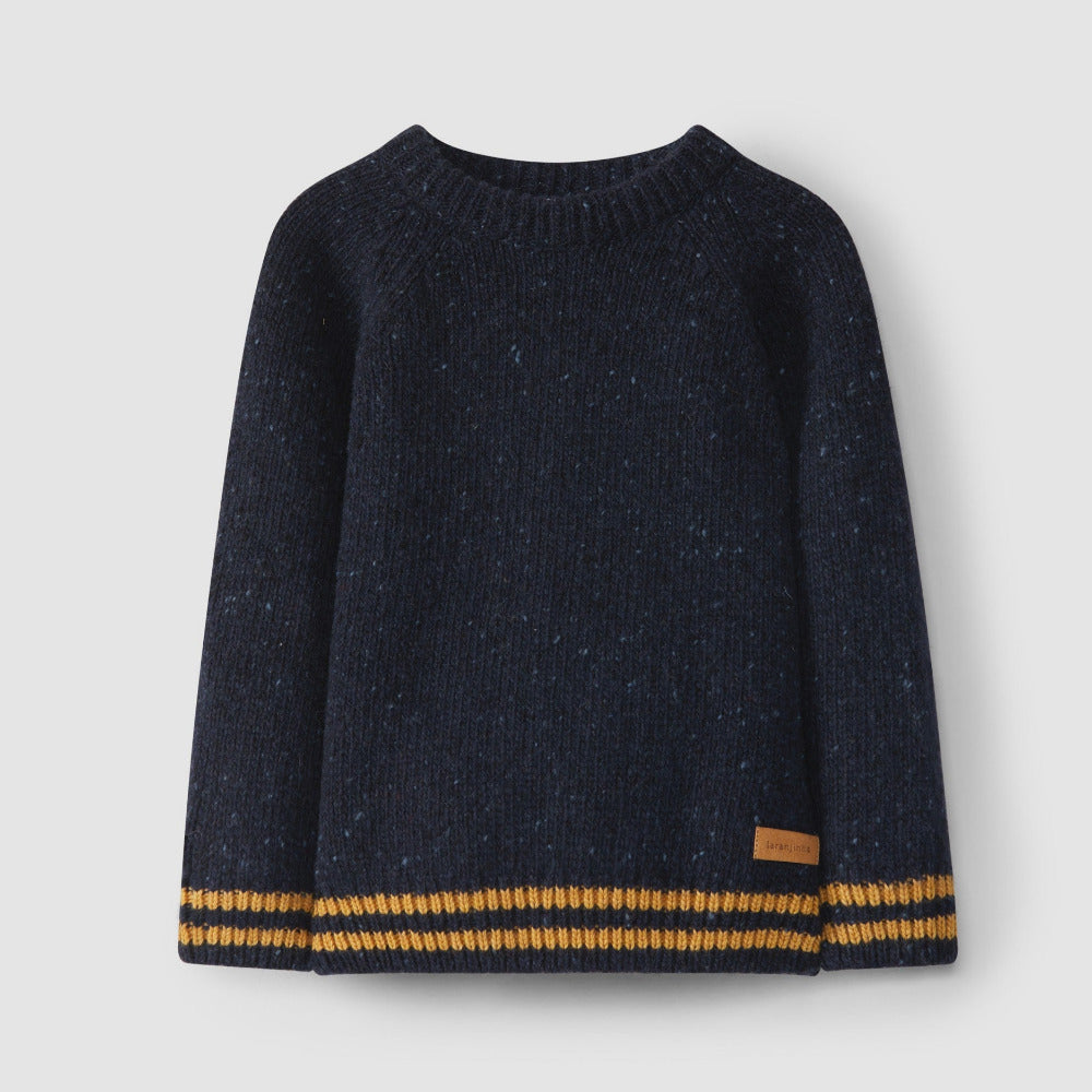 Camisola tricotada com detalhes de riscas - Laranjinha