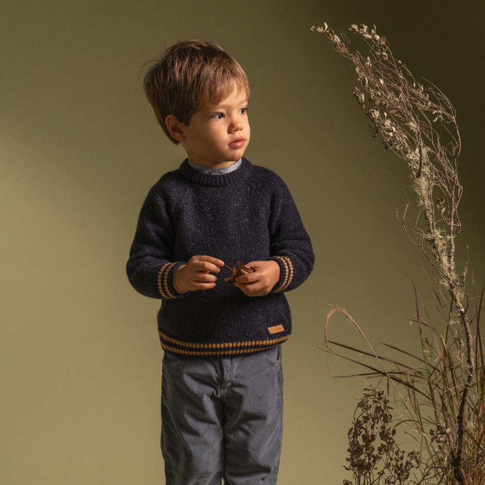 Camisola tricotada com detalhes de riscas - Laranjinha