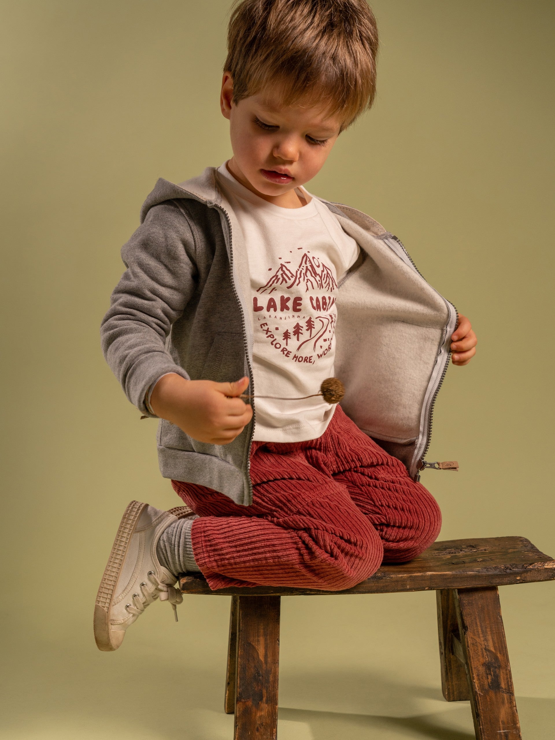 Calças em bombazine larga com bolsos - Laranjinha