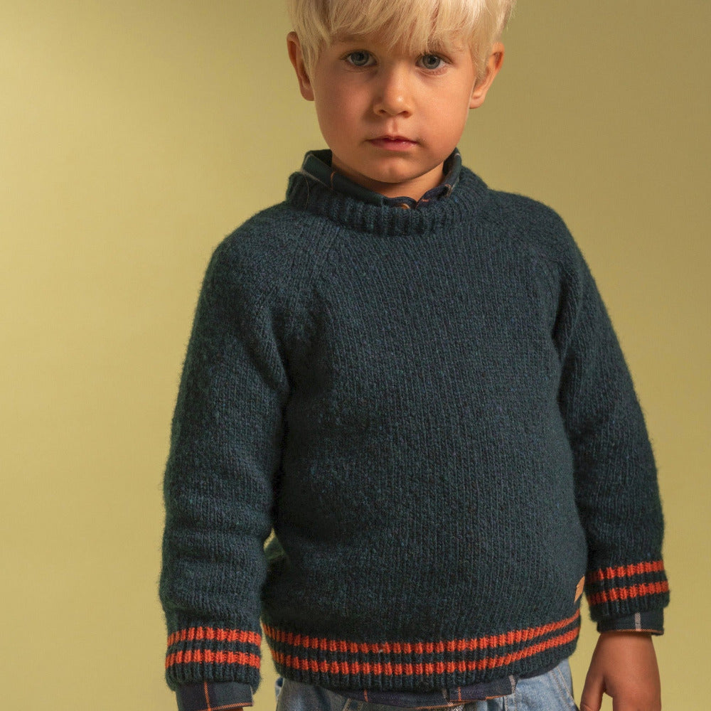 Camisola tricotada com detalhes de riscas - Laranjinha