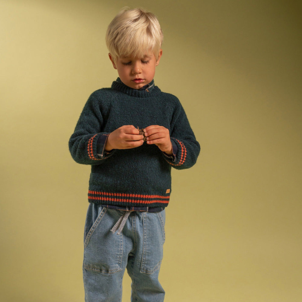 Camisola tricotada com detalhes de riscas - Laranjinha