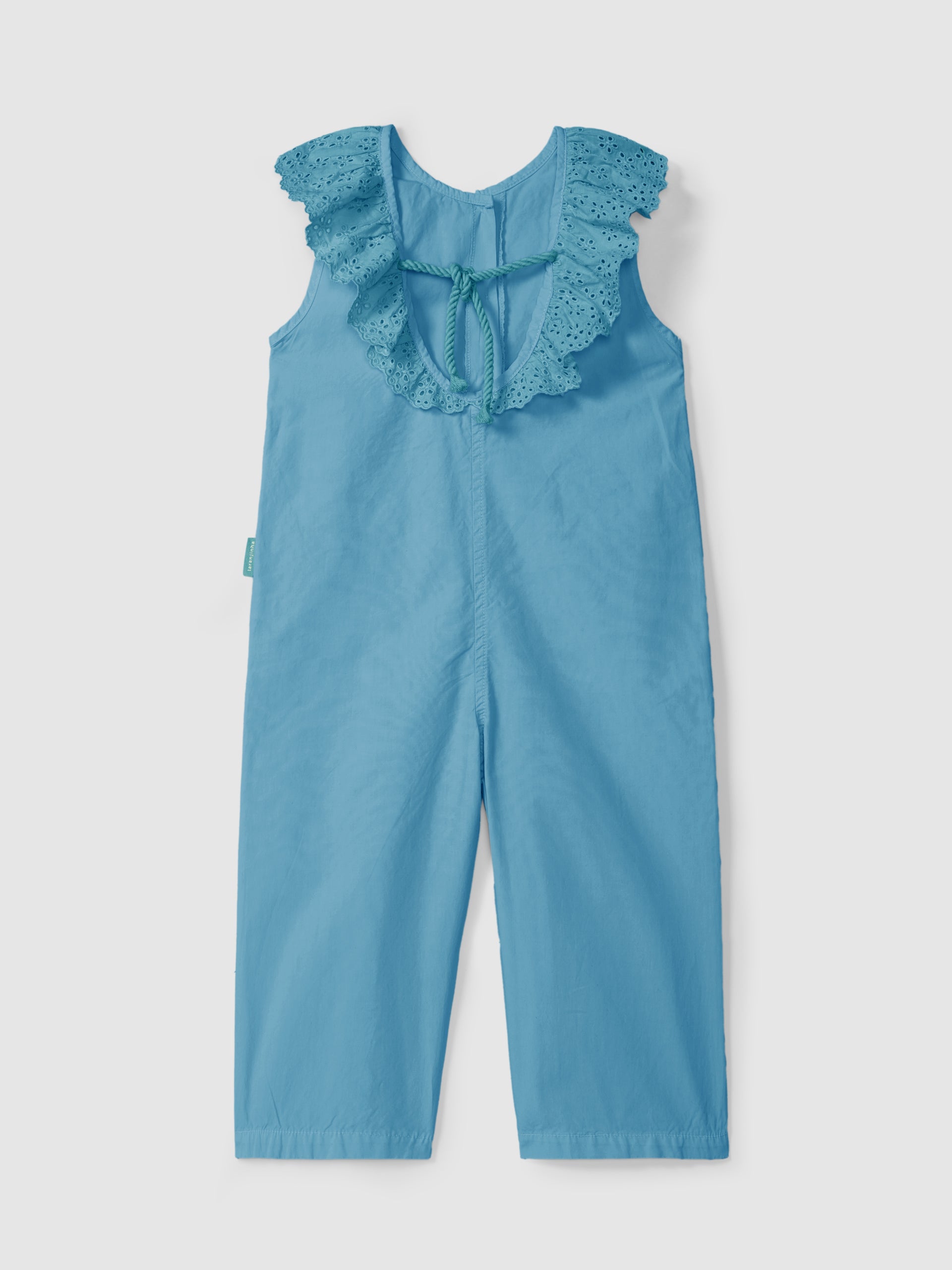 Jardineiras em sarja com gola em bordado inglês - Laranjinha