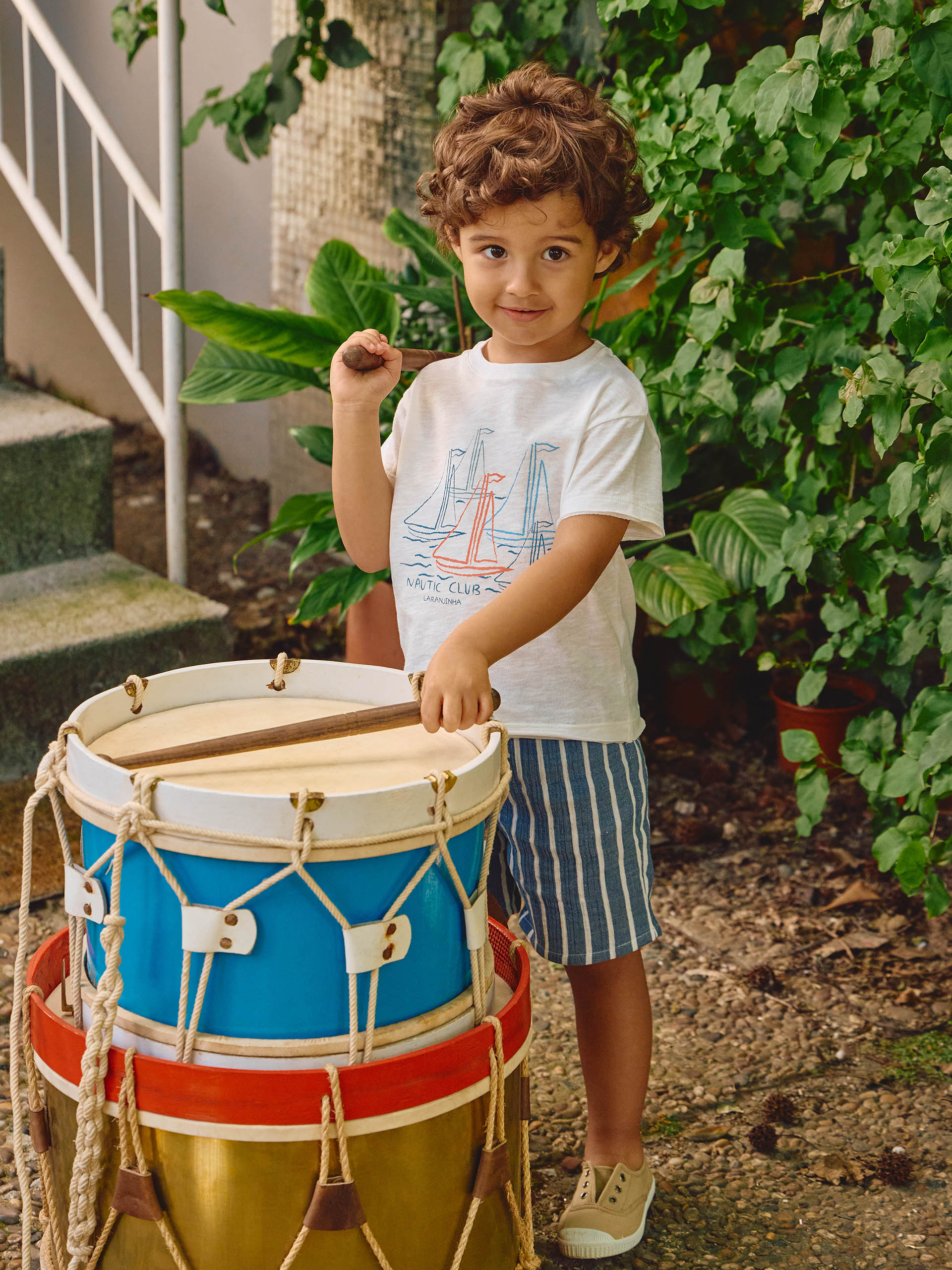 Calções pull-up em gaze de riscas - Laranjinha