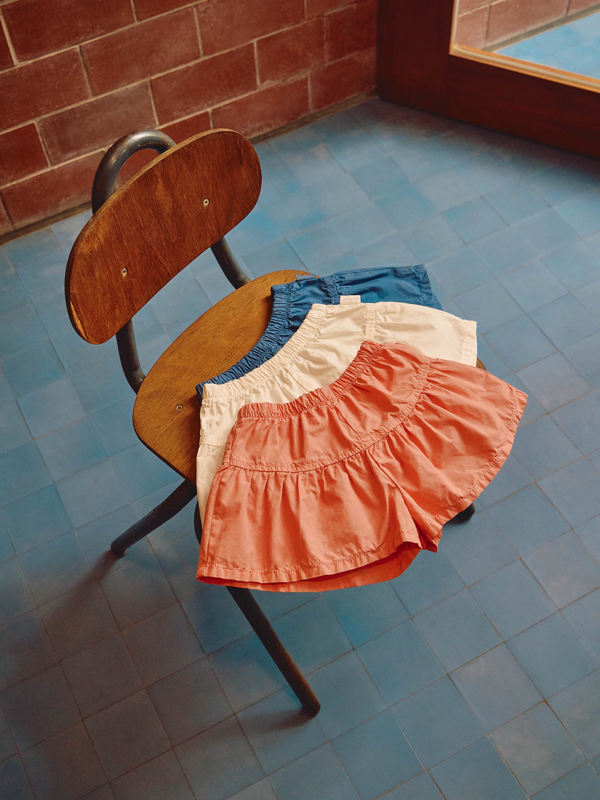 Calções pull-up lisos em sarja - Laranjinha