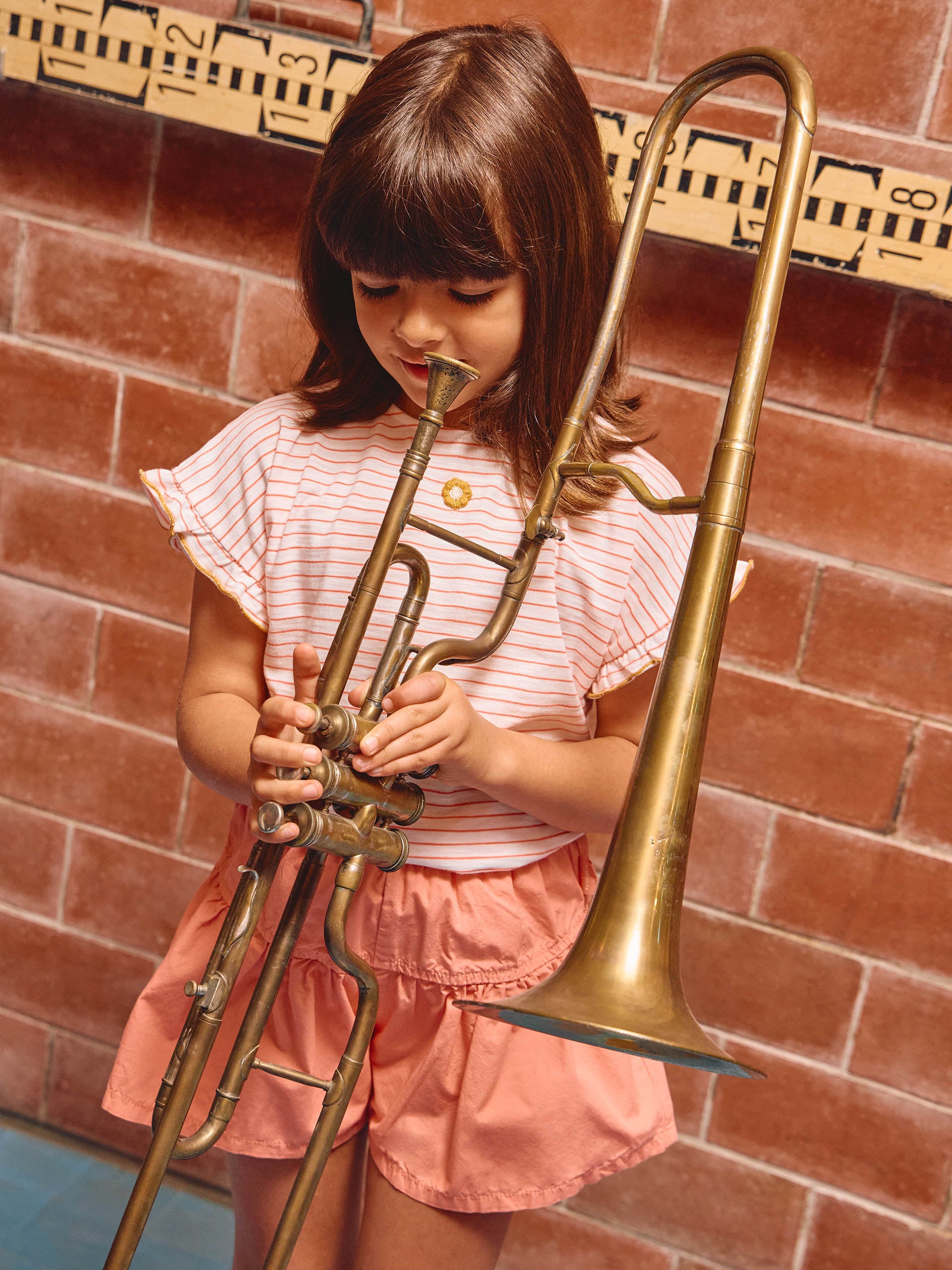 Calções pull-up lisos em sarja - Laranjinha