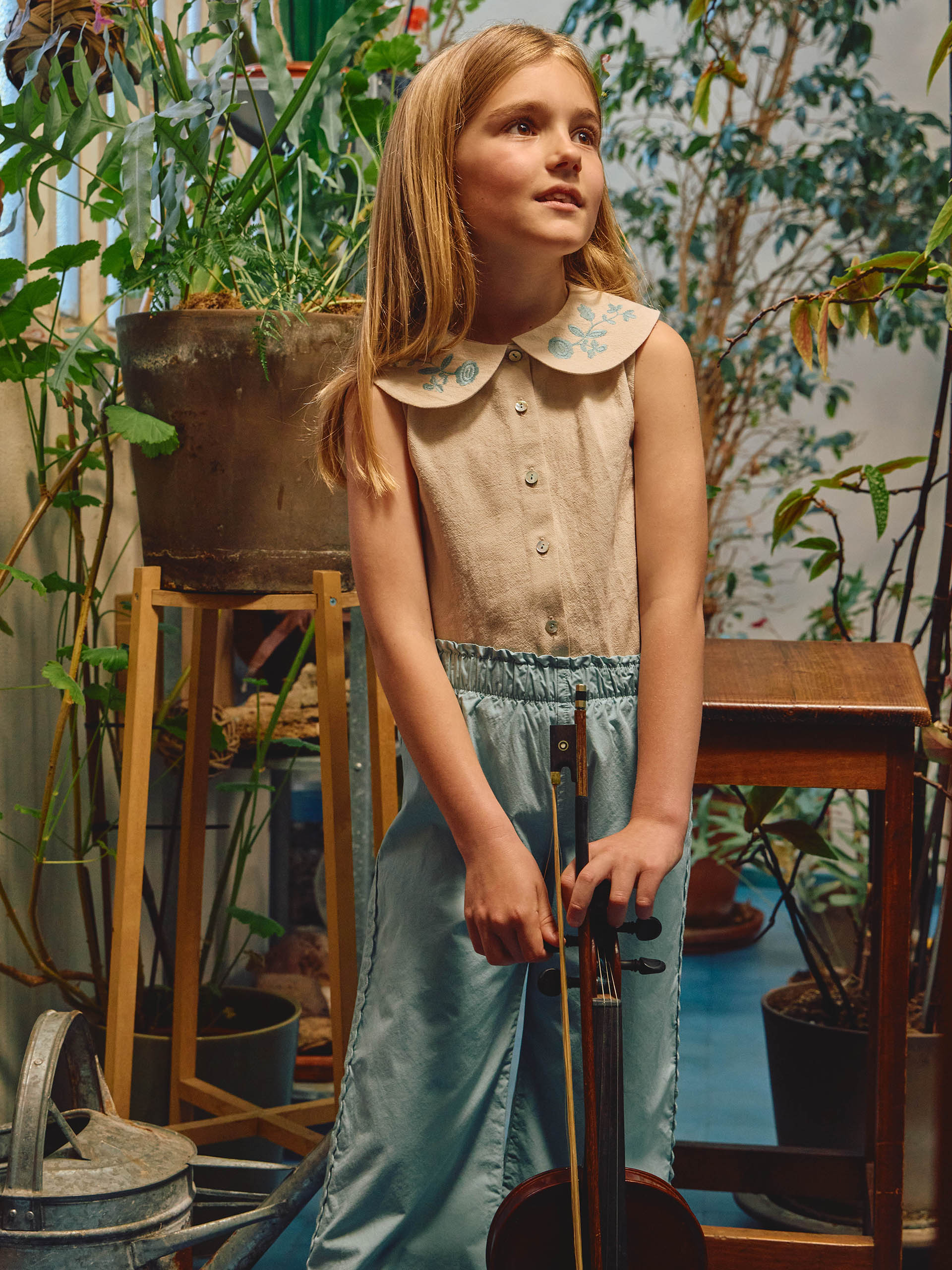 Calças pull-up em sarja com fita decorativa - Laranjinha