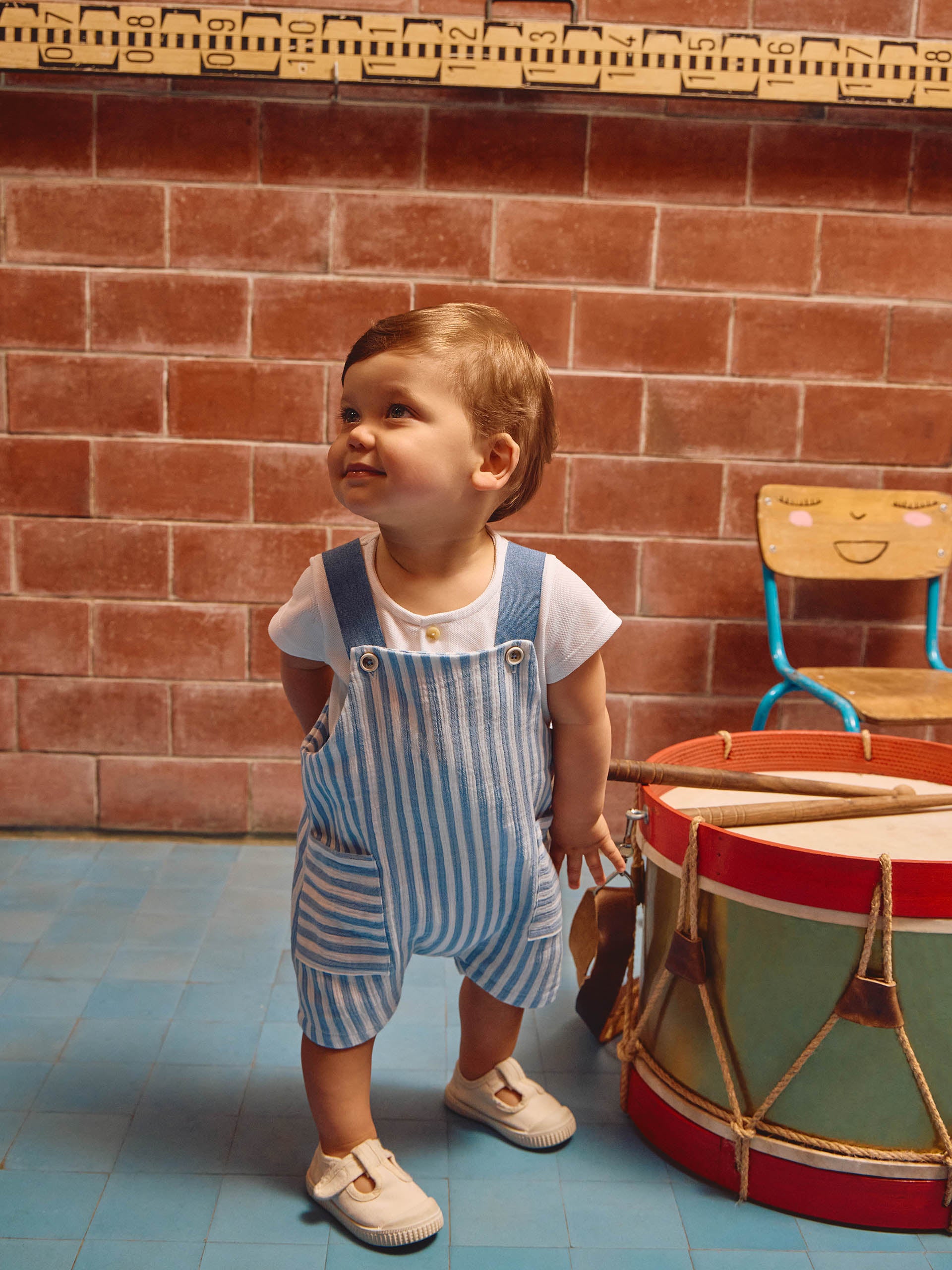 Calções de peito em gaze de riscas - Laranjinha