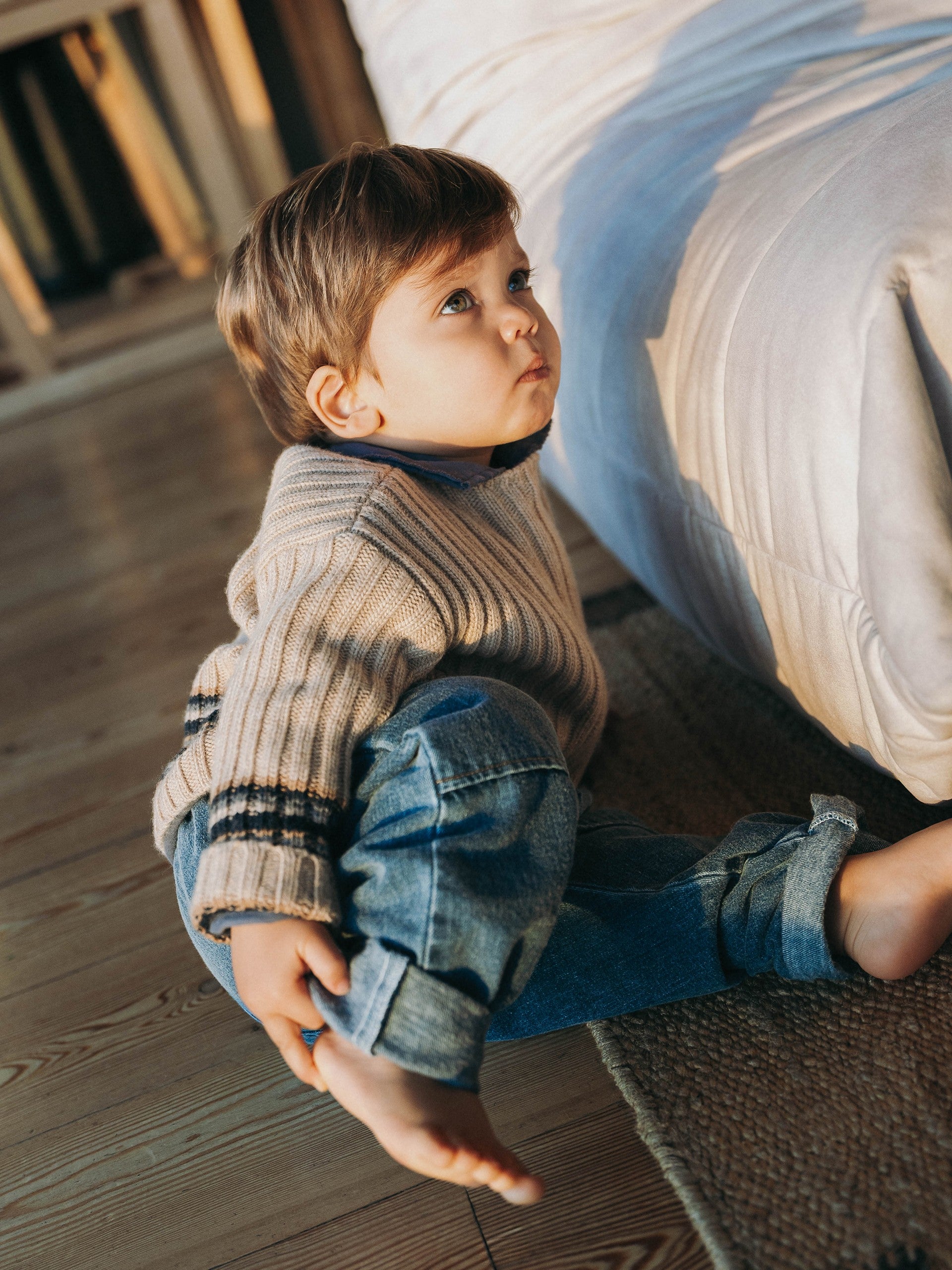 Calças pull-up em denim de algodão orgânico - SNUG