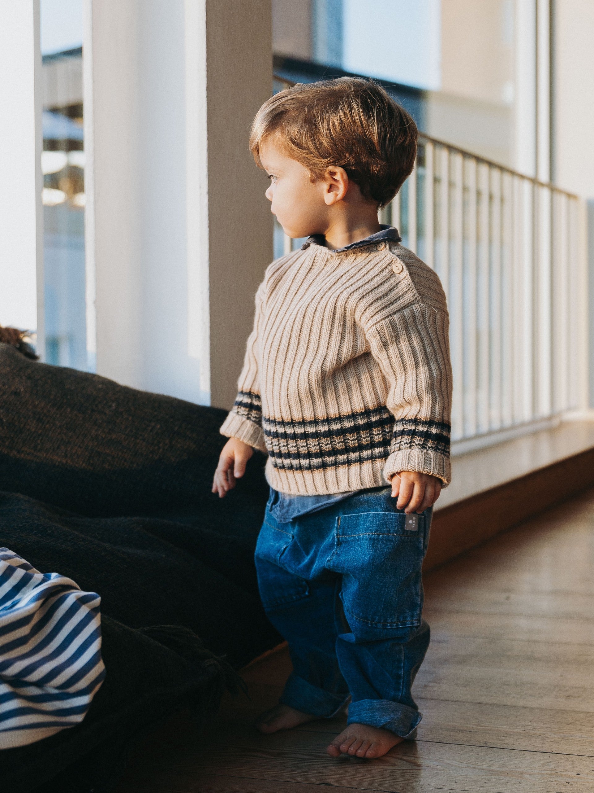 Calças pull-up em denim de algodão orgânico - SNUG