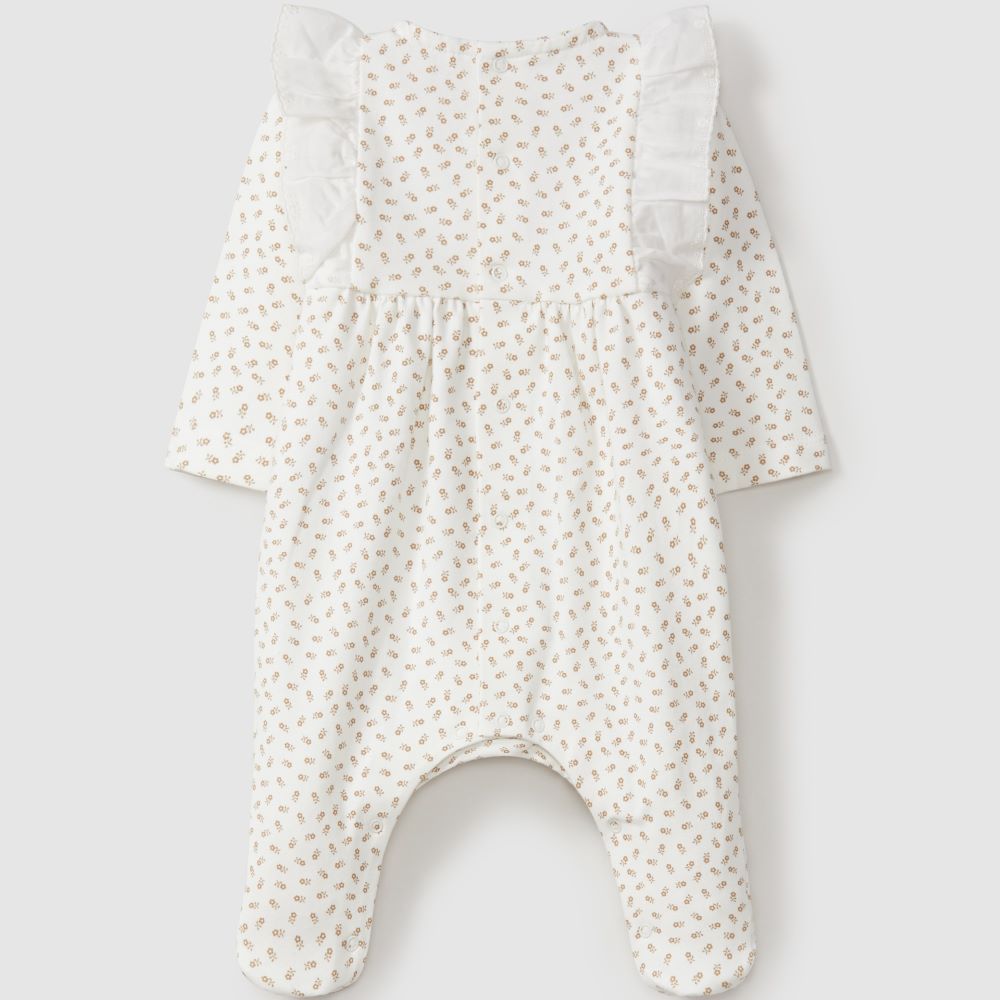 Babygrow algodão orgânico com detalhe de folho bordado - Laranjinha
