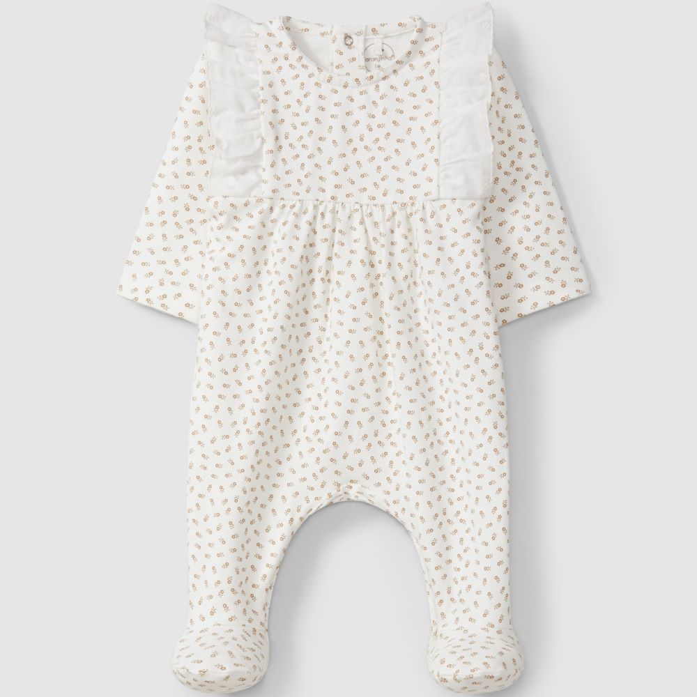 Babygrow algodão orgânico com detalhe de folho bordado - Laranjinha