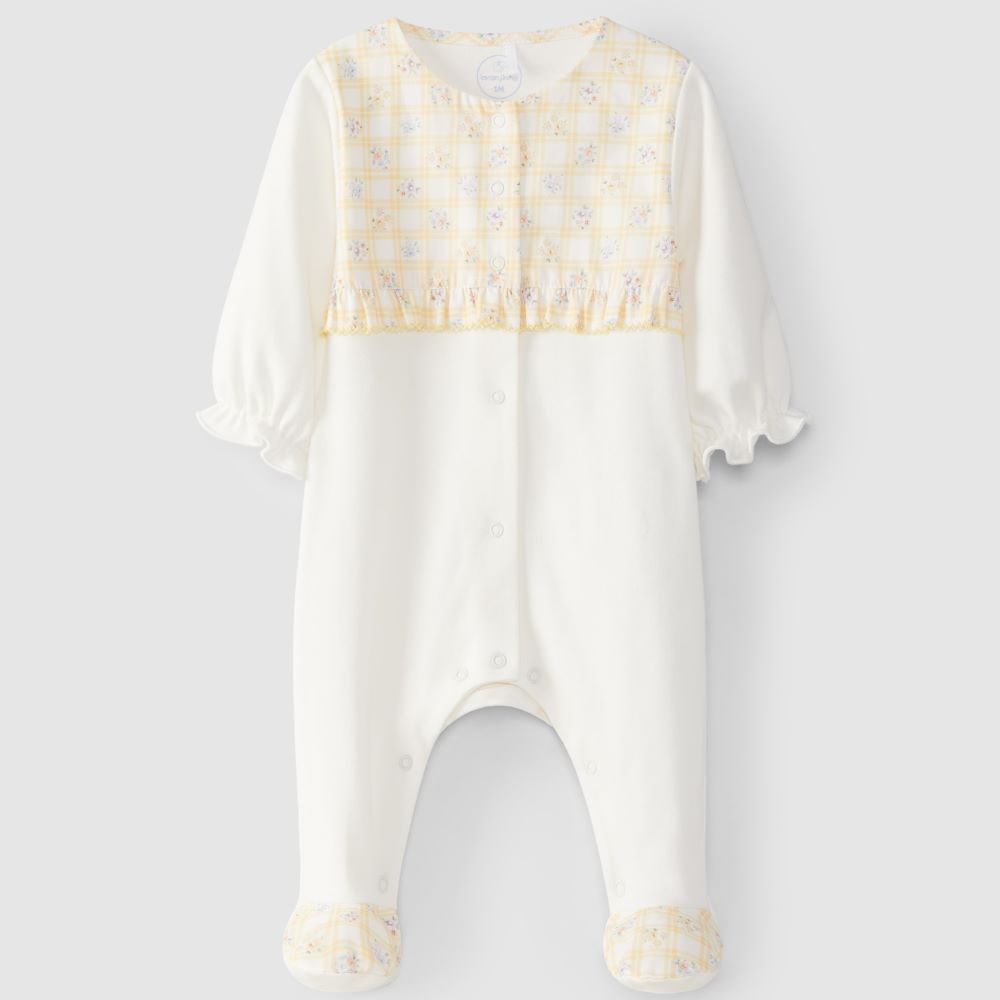 Babygrow quadricula e flores - Laranjinha