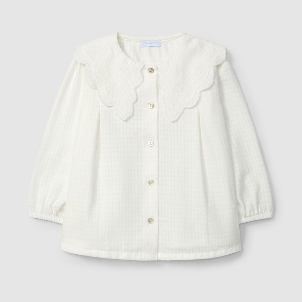 Blusa em tecido texturado com gola bordado inglês - Laranjinha