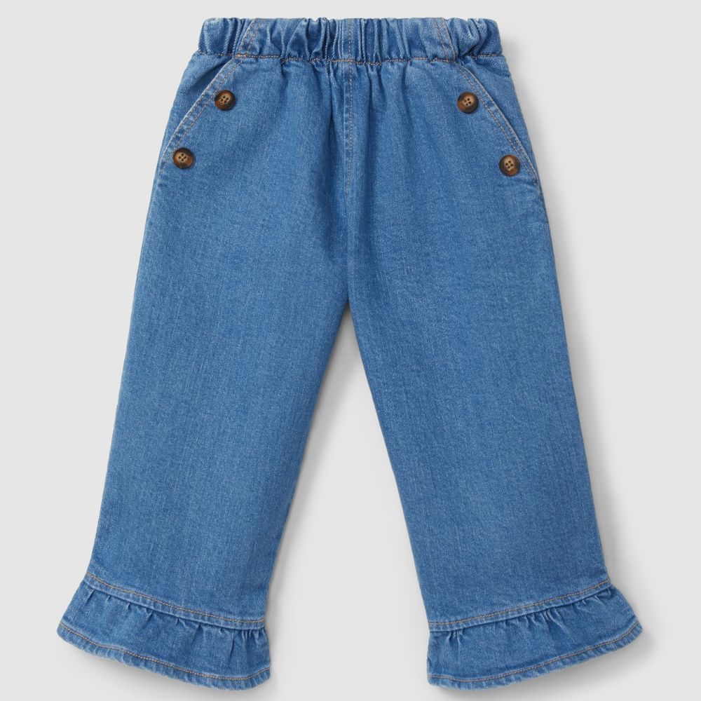 Calças de ganga com detalhe de folho - Laranjinha