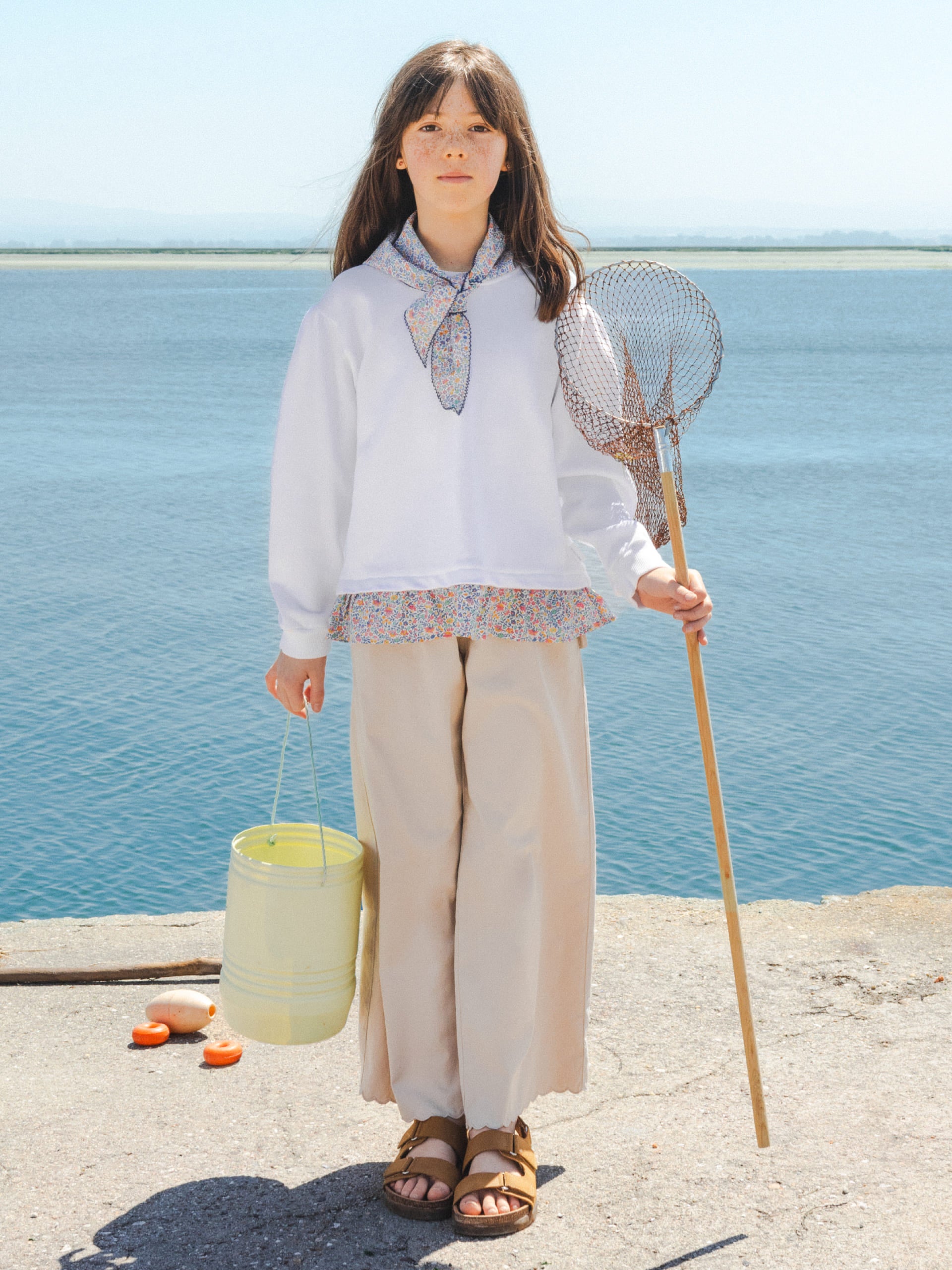 Calças de sarja wide leg lisas - Laranjinha