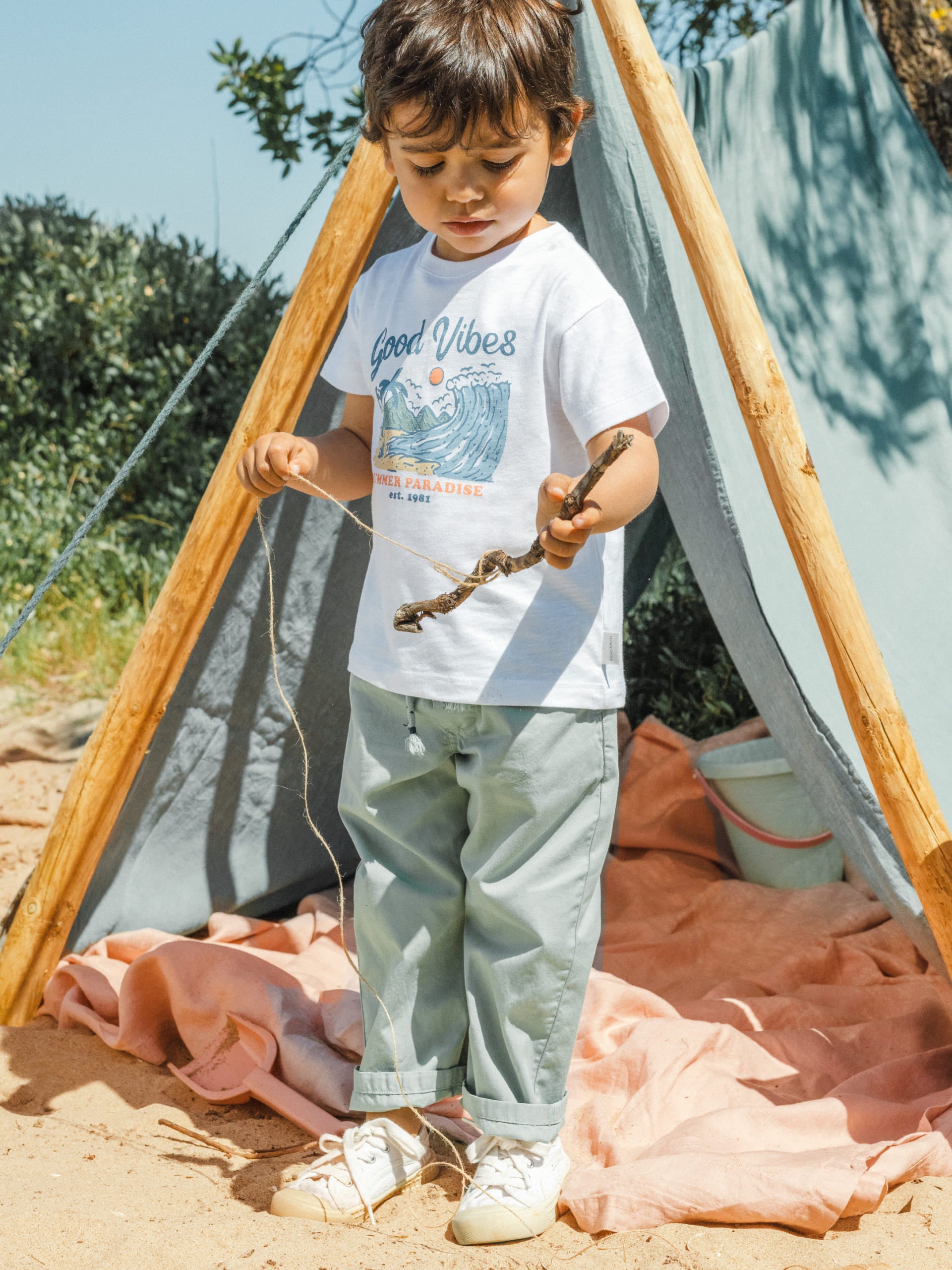 Calças pull-up lisas em sarja - Laranjinha