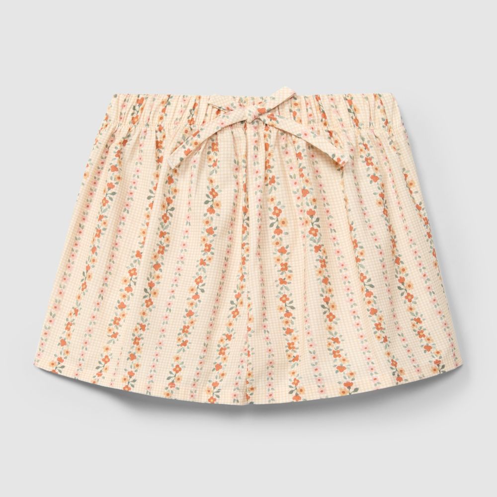 Calções pull-up micro-vichy e flores - Laranjinha