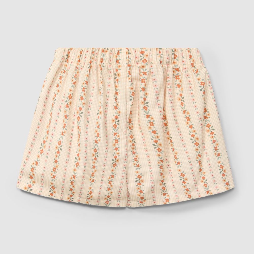 Calções pull-up micro-vichy e flores - Laranjinha