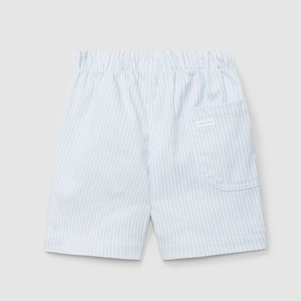 Calções pull-up tecido denim de riscas com três bolsos - Laranjinha