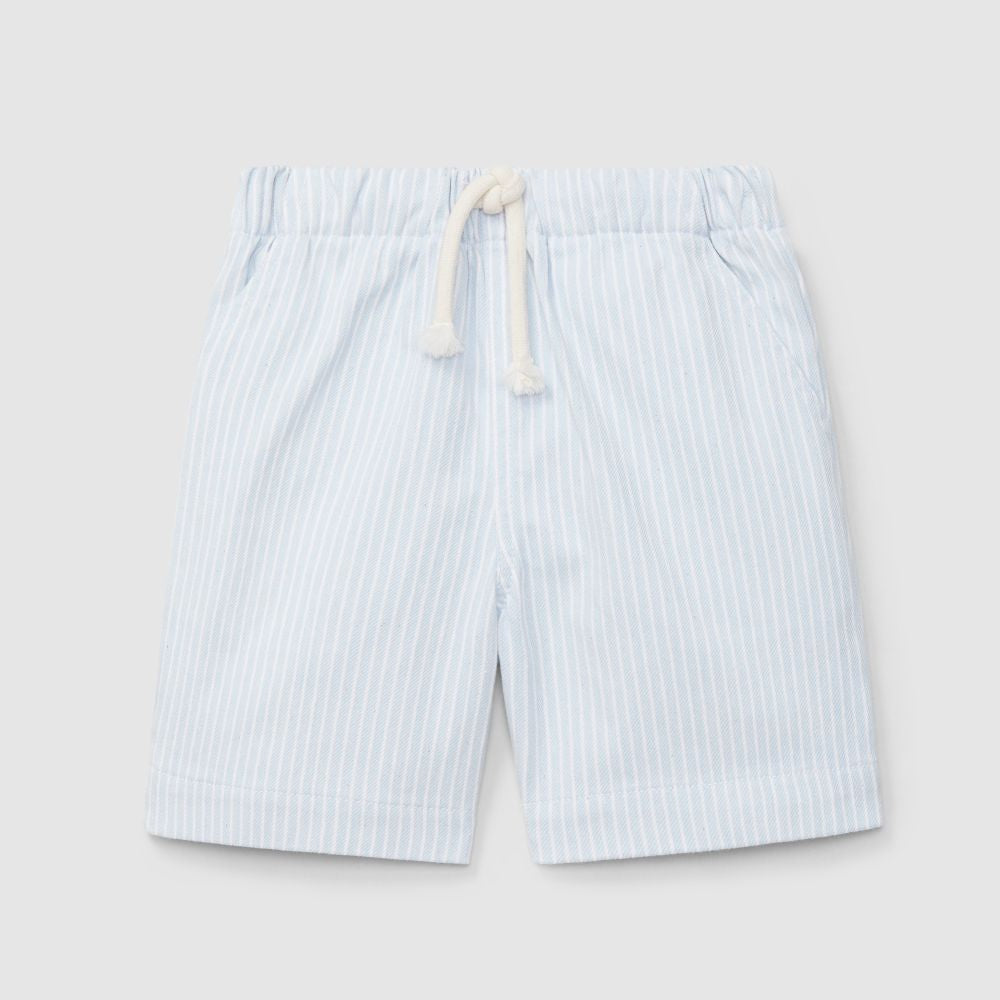 Calções pull-up tecido denim de riscas com três bolsos - Laranjinha